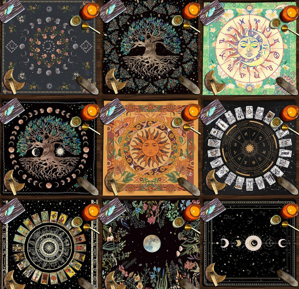Tarot Cloth Mandala Tree of Life Butterfly Mushroom Constellation Velvet Tablecloth for Booth Display