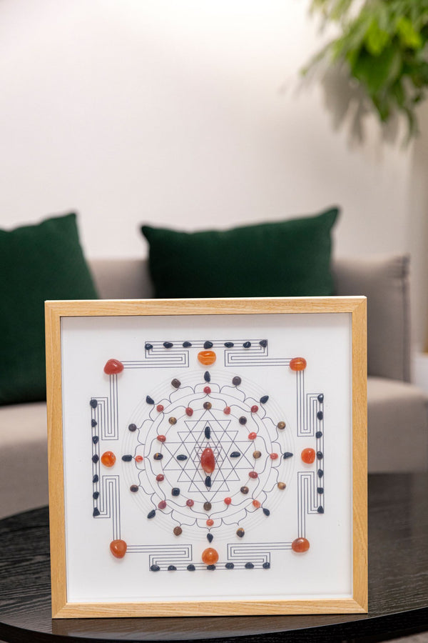 Confidence & Power Crystal Grid – Sri Yantra with Carnelian, Tiger’s Eye & Black Obsidian