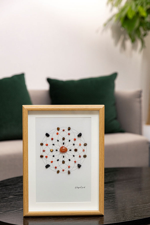 Confidence & Power Crystal Grid – Geometry with Carnelian, Tiger’s Eye & Black Obsidian