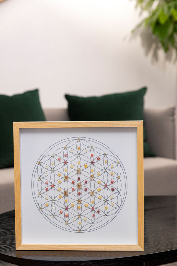 Creative Energy Crystal Grid – Flower of Life with Carnelian, Citrine & Clear Quartz