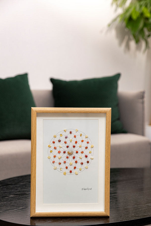 Creative Spark Crystal Grid – Geometry with Carnelian, Yellow Jade & Citrine