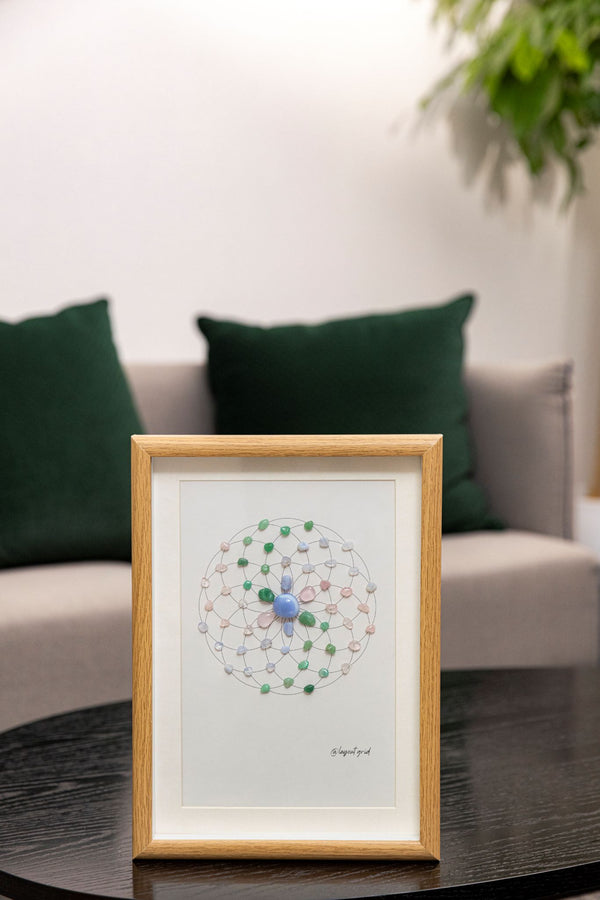 Friendship & Communication Crystal Grid – Sacred Geometry with Blue Lace Agate, Aventurine & Rose Quartz