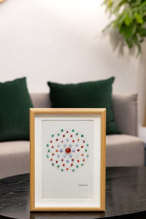 Healing Harmony Crystal Grid — Green Aventurine · Red Agate · Blue Chalcedony