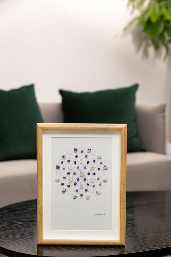 Spiritual Awakening Crystal Grid – Mandala with Clear Quartz, Amethyst & Lapis Lazuli