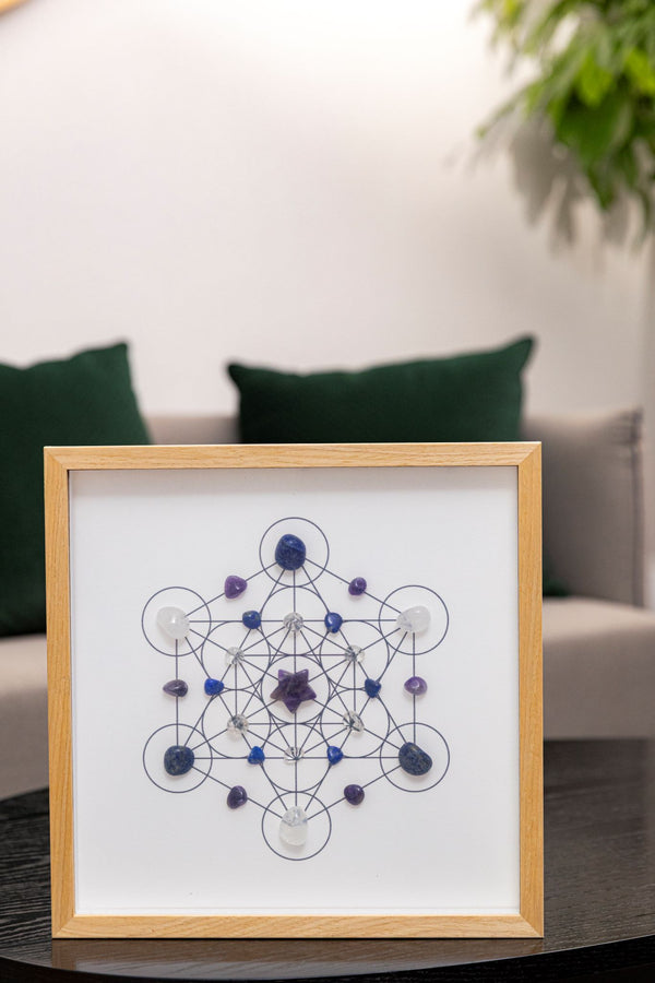 Spiritual Growth Crystal Grid – Metatron’s Cube with Amethyst, Lapis Lazuli & Clear Quartz
