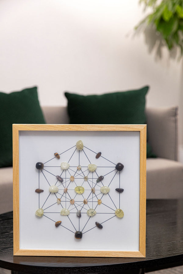 Success & Ambition Crystal Grid – Metatron’s Cube with Citrine, Tiger’s Eye & Hematite