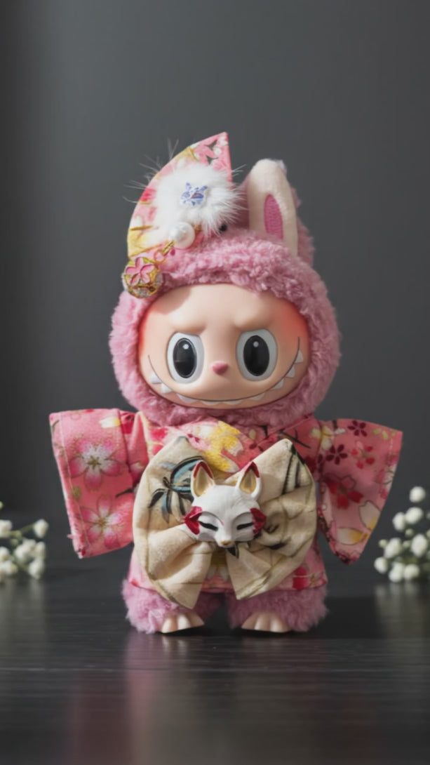Handmade floral yukata clothing set for Labubu collectible dolls